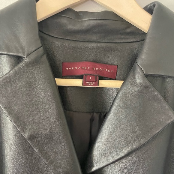 Margaret Godfrey Classic Black Leather Jacket with Button Front - Picture 3 of 9